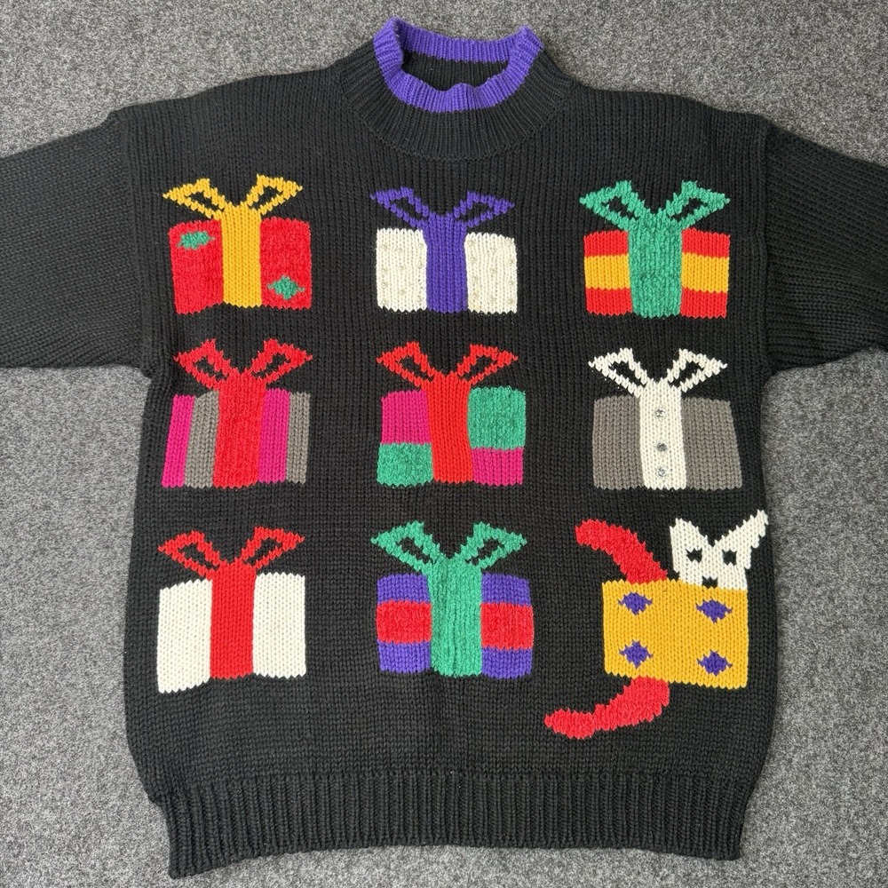 Sugar Co Ltd Christmas Sweater Women M Black Gift Presents Novelty Ugly Holiday